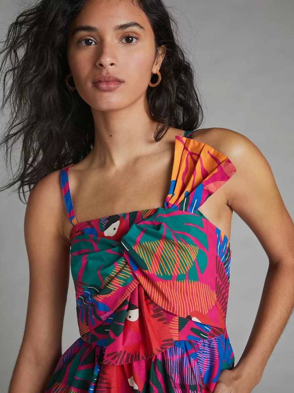 FARM Rio Tropical Floral Midi Dress in Orange, Pink, Green, Blue - Picture 2 of 8